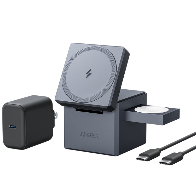 Anker 3-in-1 Cube with MagSafe ワイヤレス充電器 グレー | GQ047904P2
