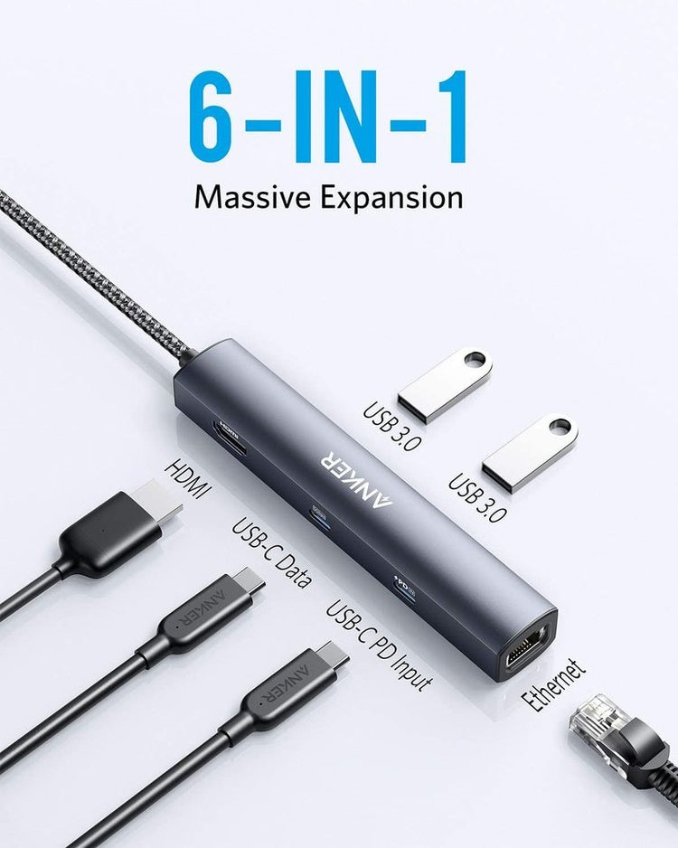 Anker 543 USB-C Hub ((6-in-1, Slim) Hubs and Docks グレー | AR894439X9