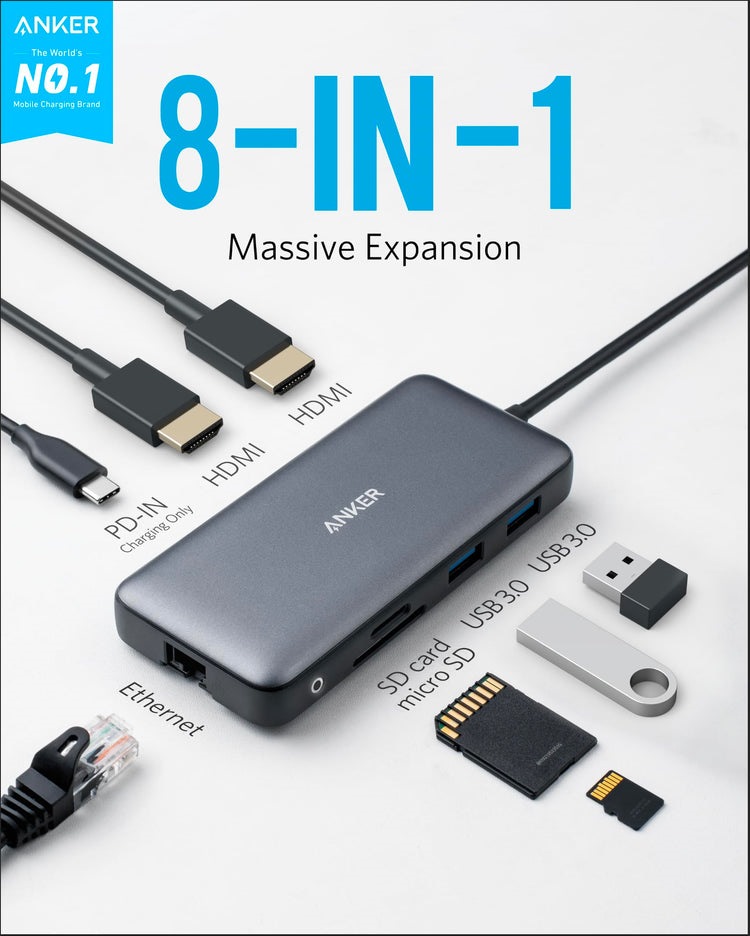 Anker 553 USB-C Hub ((8-in-1) Hubs and Docks グレー | EZ885768D7