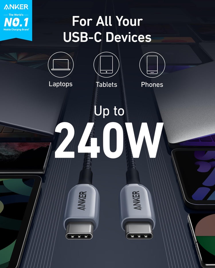 Anker 765 USB-C to USB-C Cable ((140W Nylon) ケーブル グレー | FQ969836B8