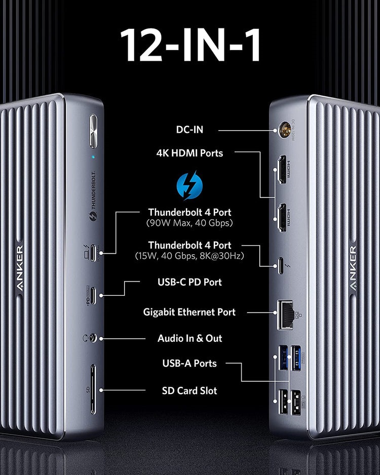 Anker 777 Thunderbolt Docking Station ((Apex, 12-in-1, Thunderbolt 4) Hubs and Docks グレー | ZE096289T8