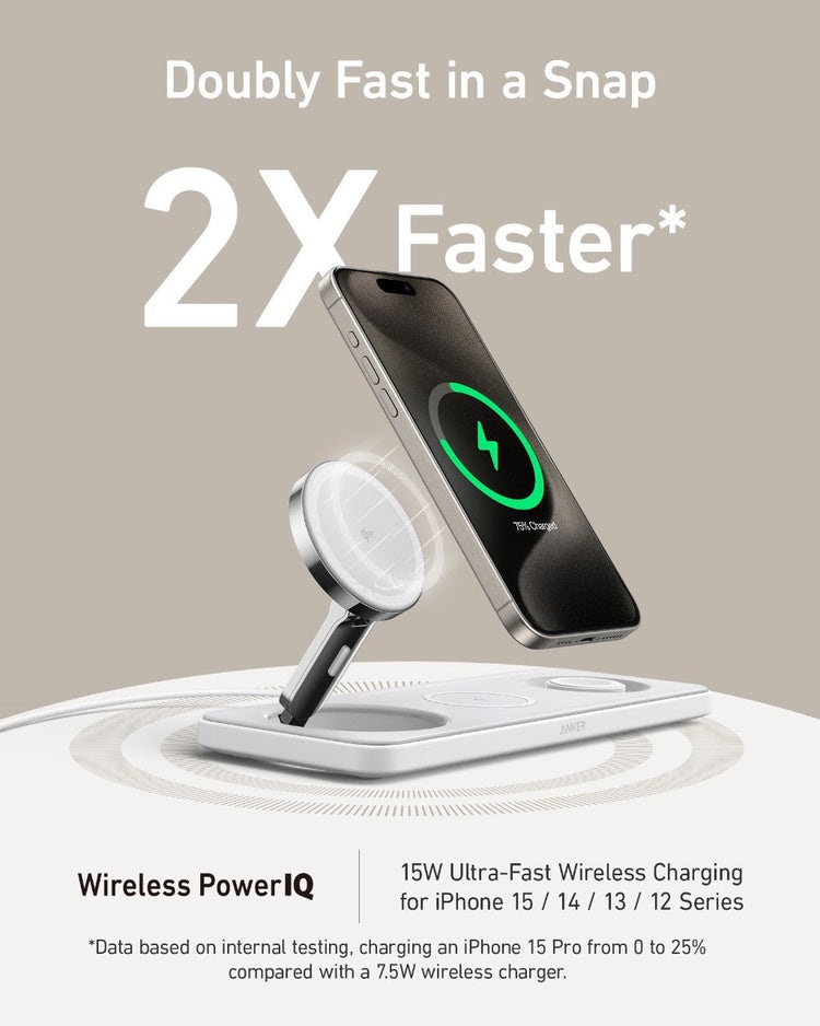 Anker MagGo Wireless Charging Station ((3-in-1 Pad) ワイヤレス充電器 白 | YN227322H4