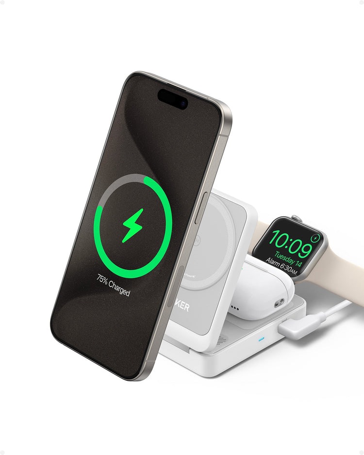 Anker MagGo Wireless Charging Station ((Foldable 3-in-1) ワイヤレス充電器 白 | TY300930P9
