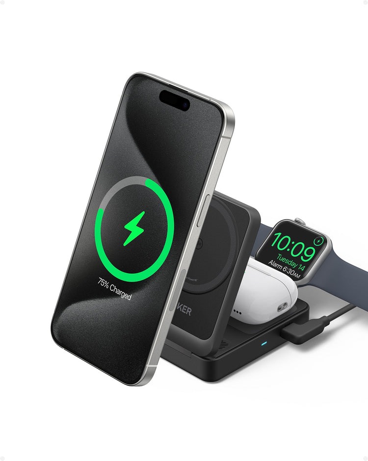 Anker MagGo Wireless Charging Station ((Foldable 3-in-1) & MagGo Wireless Charger ((Stand) ワイヤレス充電器 黒 | ZL916261X6