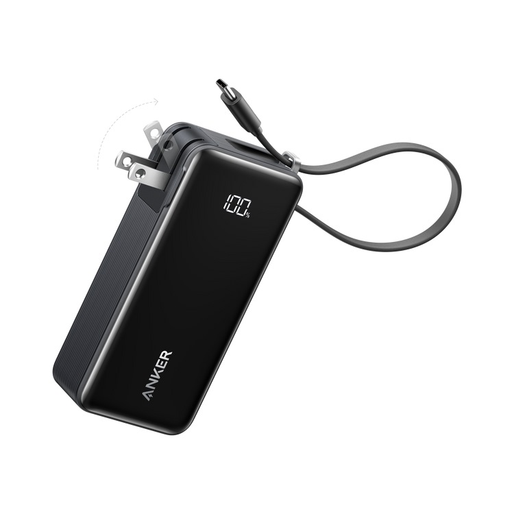 Anker Power Bank ((10K, Fusion, Built-In Cable) パワーバンク 黒 | EV158585F5