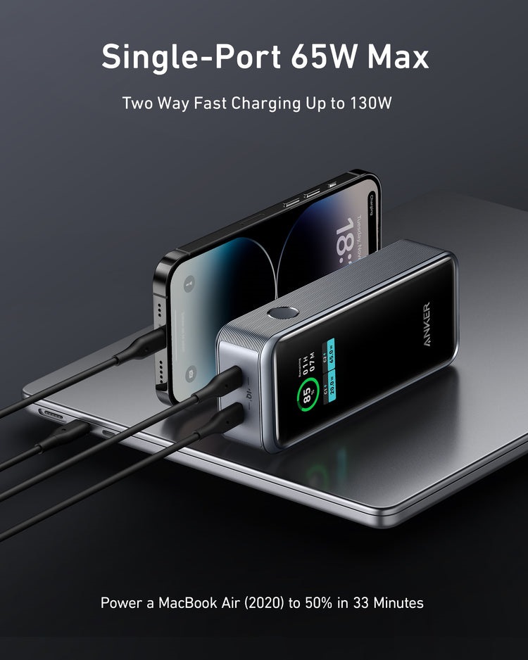 Anker Prime 12,000mAh Power Bank ((130W) パワーバンク 黒 | HV759085L1