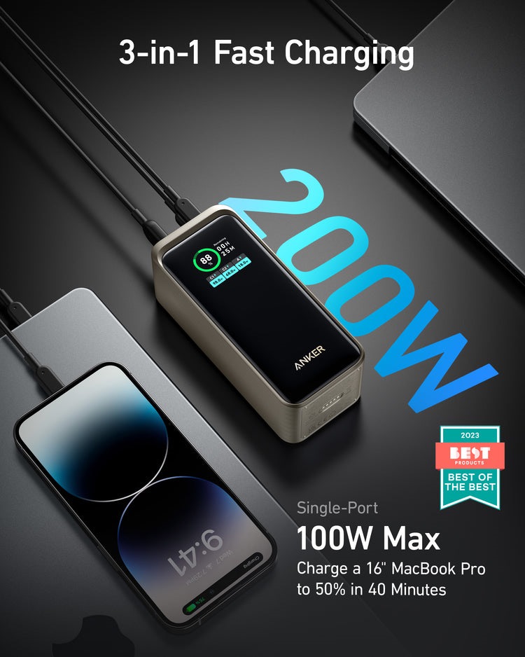 Anker Prime 20,000mAh Power Bank ((200W) パワーバンク 黒 | XH890619J9