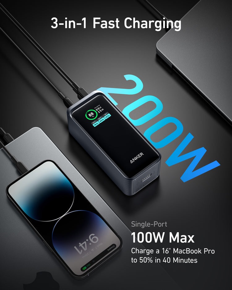 Anker Prime 20,000mAh Power Bank ((200W) with 100W Charging Base パワーバンク 黒 | QO318641M2