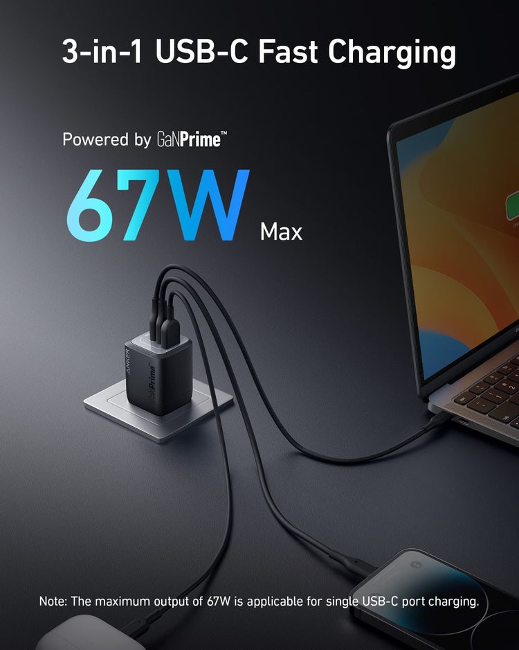 Anker Prime 67W GaN Wall Charger ((3 Ports) 充電器 黒 | EQ572177C6