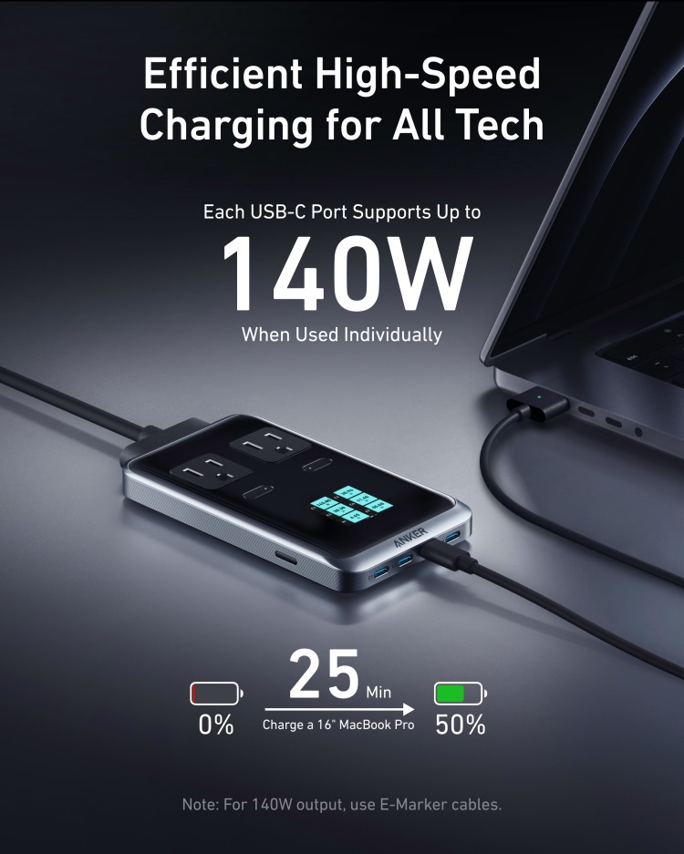 Anker Prime Charging Station ((8-in-1, 240W) and USB-C to USB-C Cable ((3 ft / 6 ft, 240W) AC Power 黒 | GX432513V3